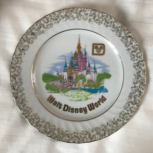 Walt Disney World Decorative Plate Gold Color Trim